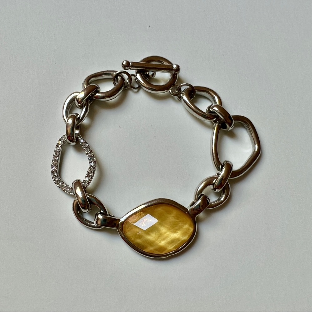 Yellow Stone Chunky Silver Chain Bracelet MUST BUNDLE